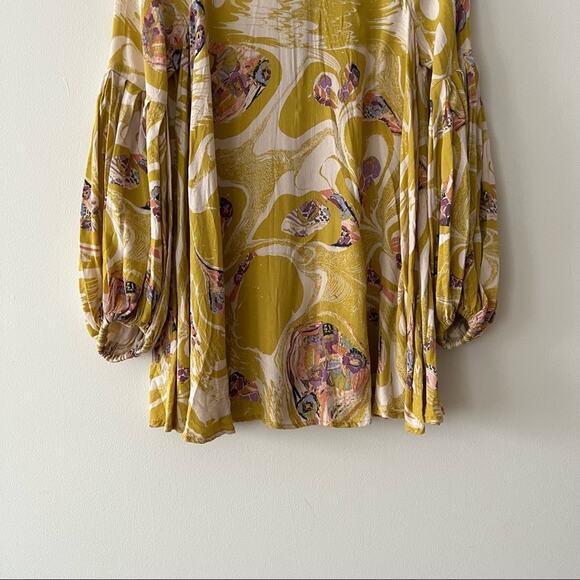 Free People Drift Away Printed Cold Shoulder Tunic Dress in Chartreuse - Picture 4 of 11